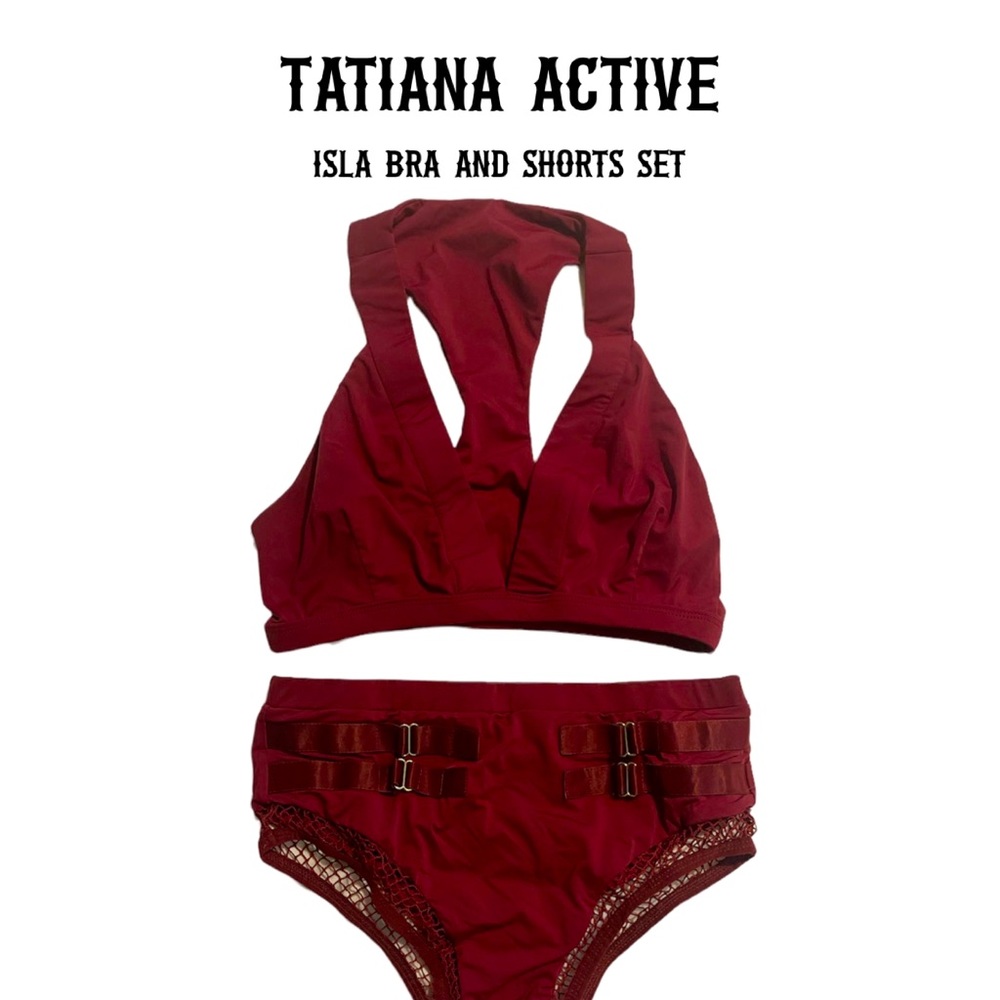 Tatiana Active burgundy Isla bra and shorts set